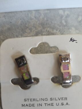 Sterling Silver Pink Opal Inlay Hoop Earrings